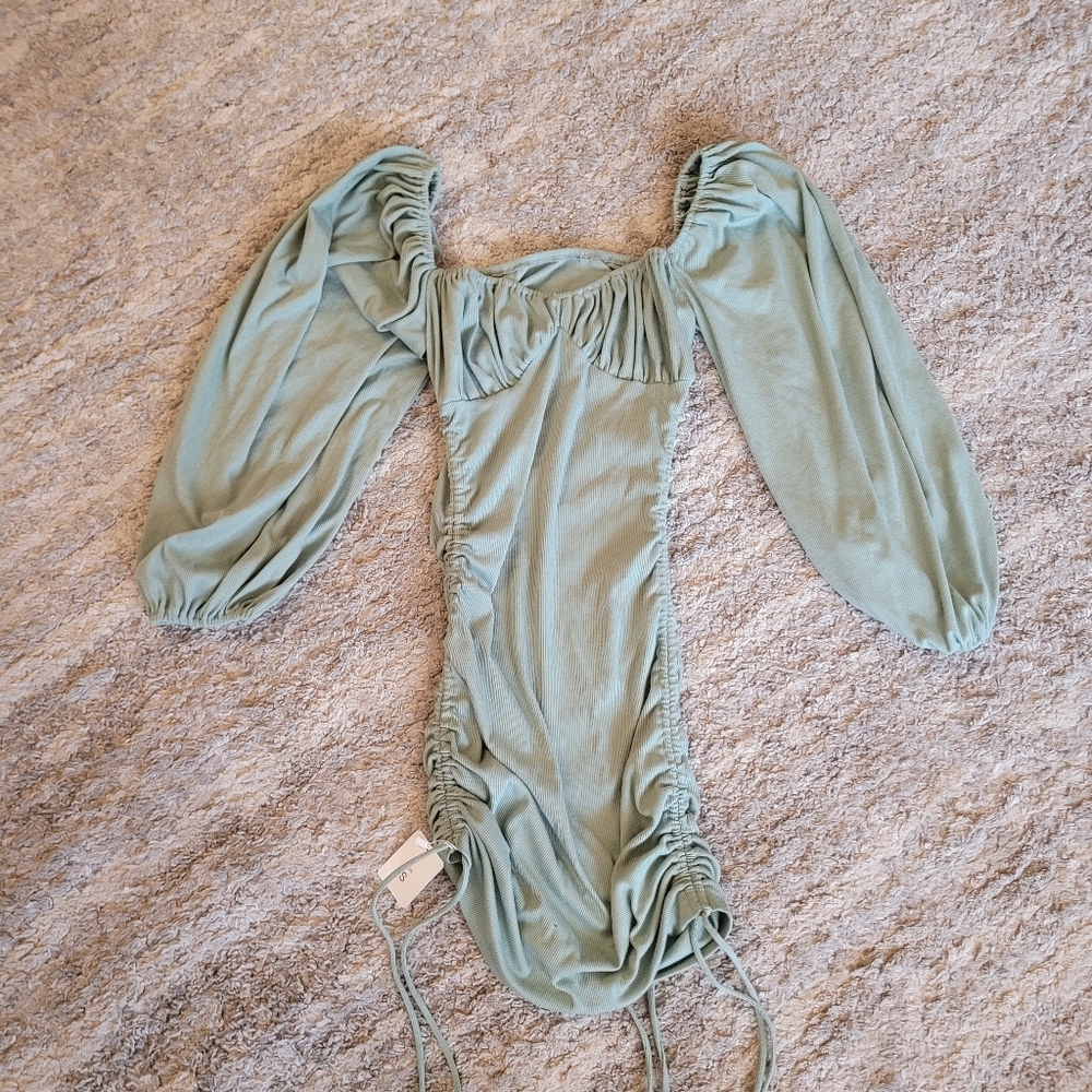 Sage Green Ruched Long Sleeve Dress Small Juniors.